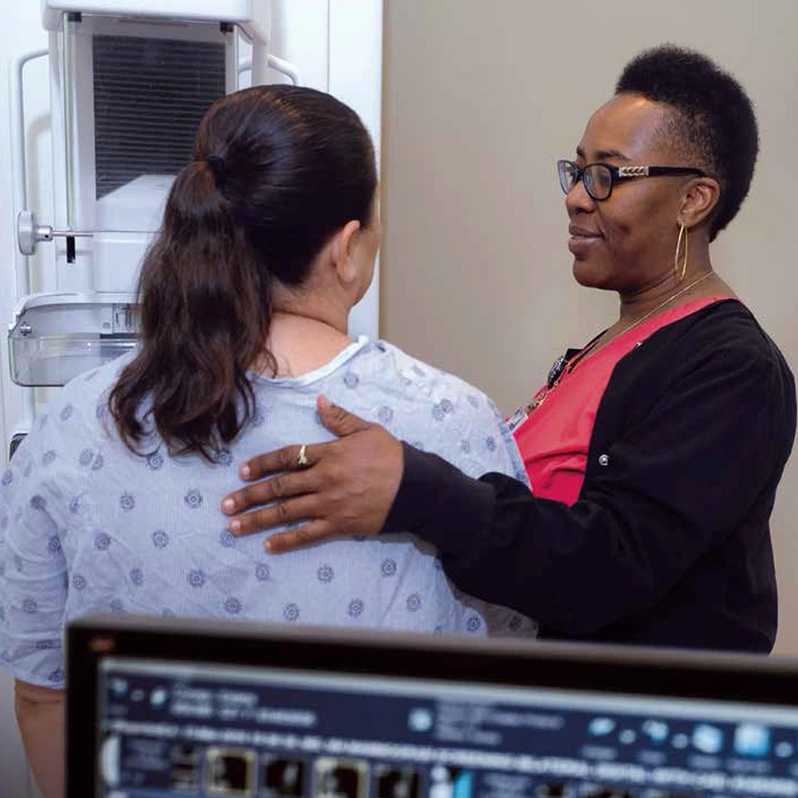 woman getting a mammogram